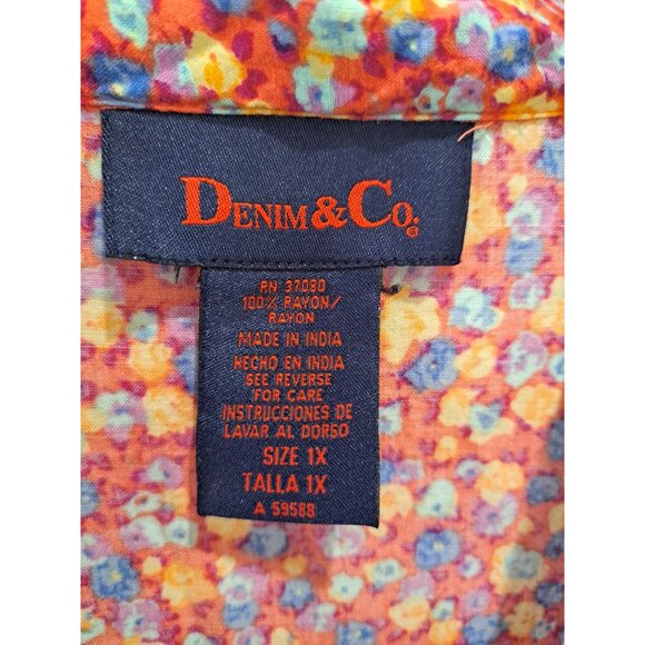 Denim & Co. Womens Floral Button Down Short Sleeve Dress Size 1X Rayon Multicolo - Picture 2 of 10